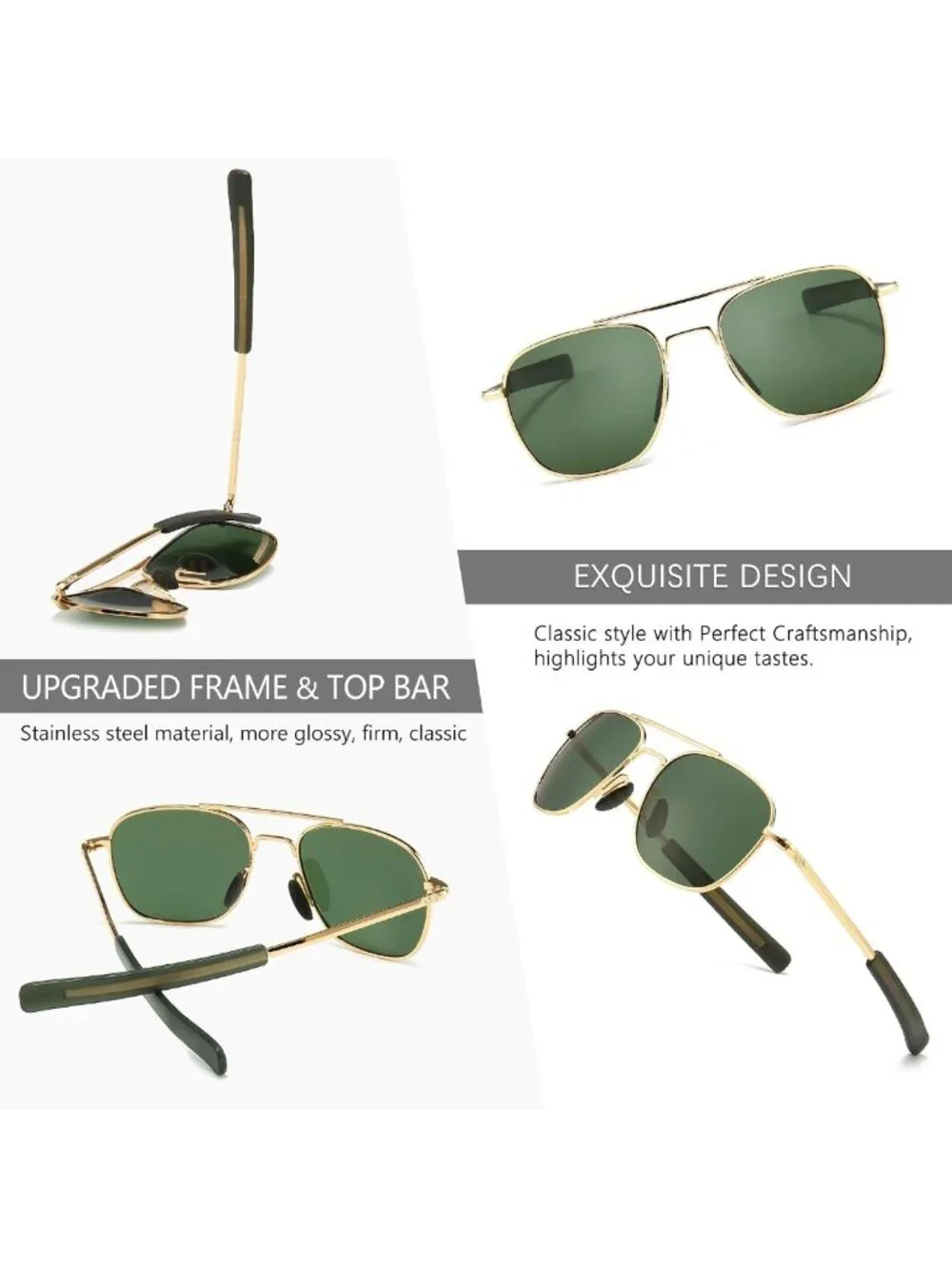 Men's Military Style Polarized Aviator Sunglasses with Bayonet Temples - UV